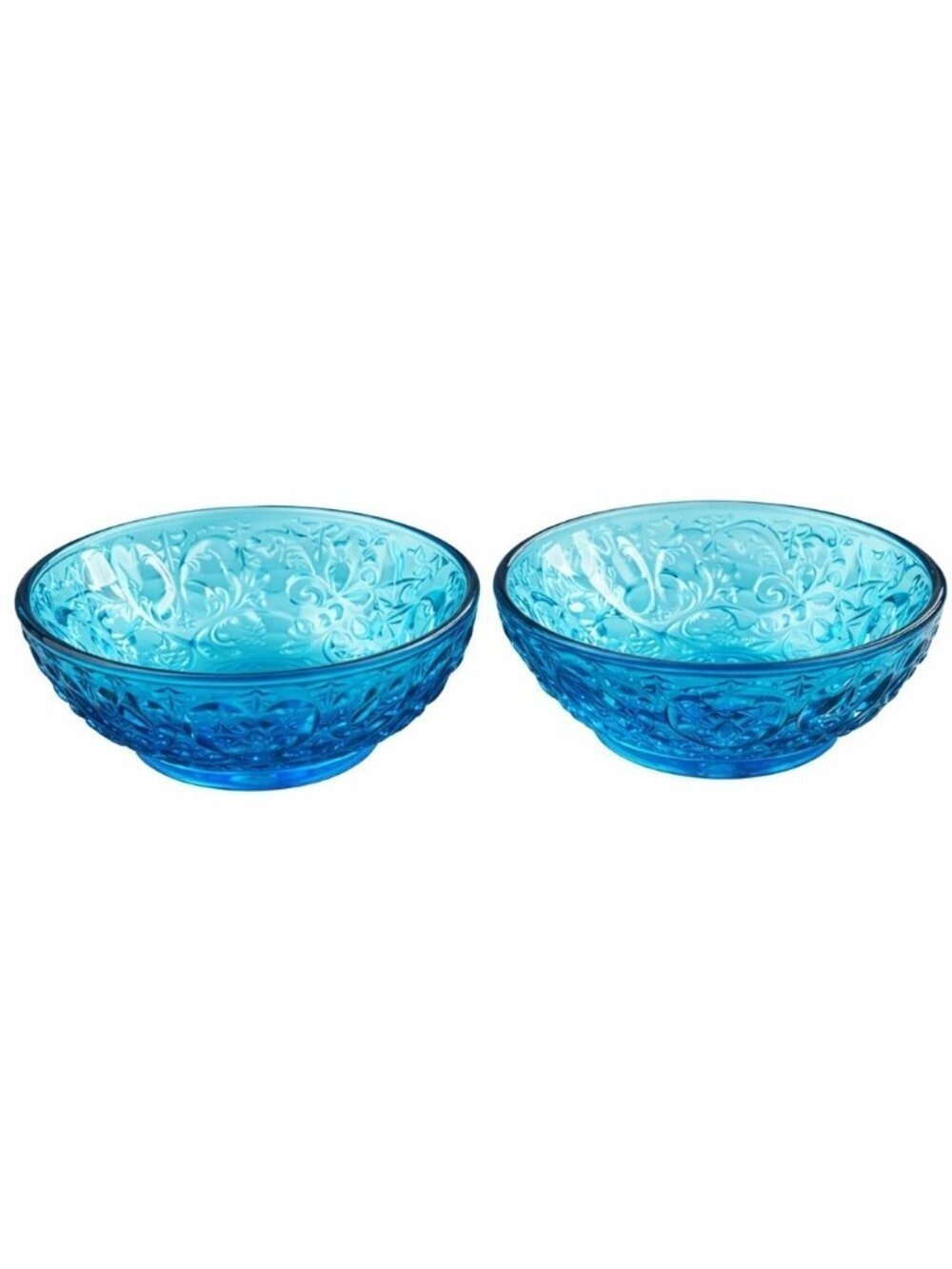 Queen Mary Teal Glass Dessert Bowls Set of 2 Heart Vine Depression Glass